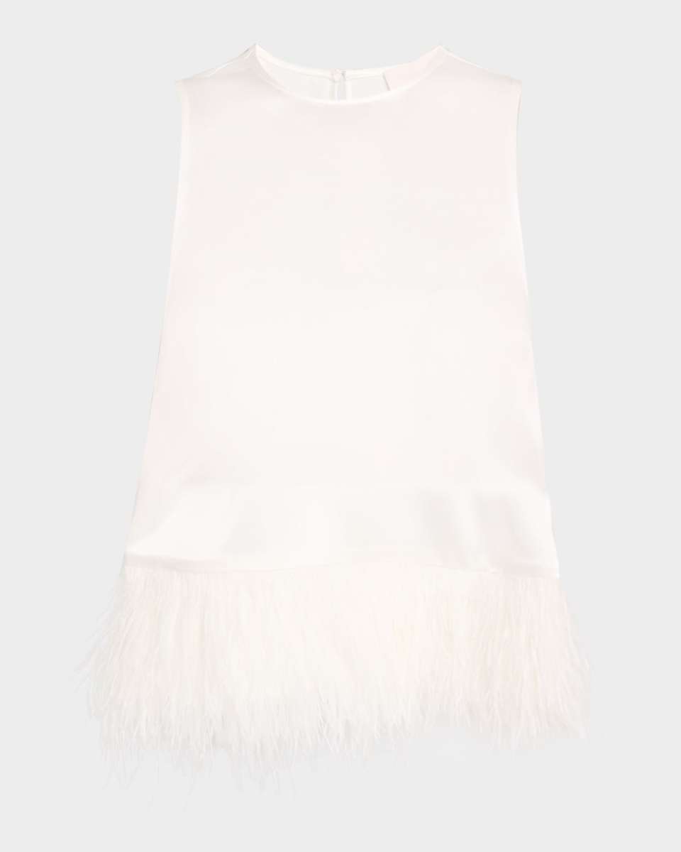 Charisse Satin Feather-Trim Top
